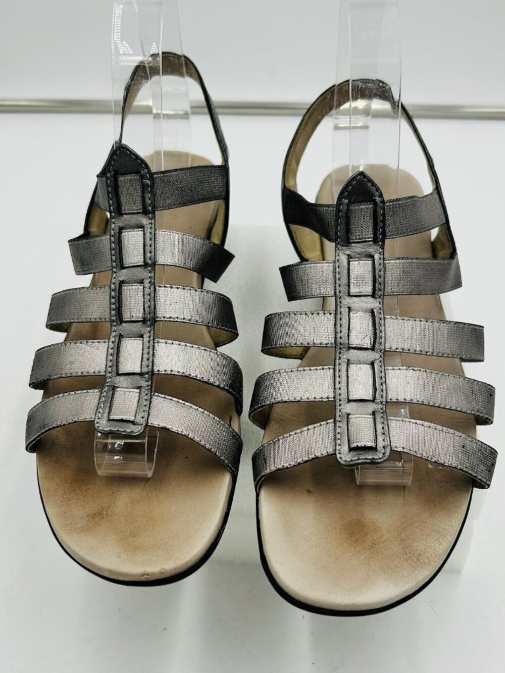 Munro American Darian Silver Elastic Strappy Slingback Sandals Shimmer Sz 9M